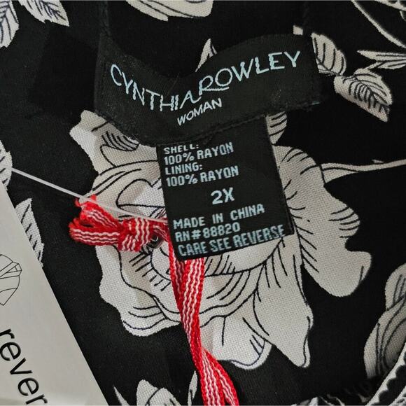 Cynthia Rowley Floral Kimono Duster Black White Flowers Cover Up Plus Size 2X - Picture 9 of 10